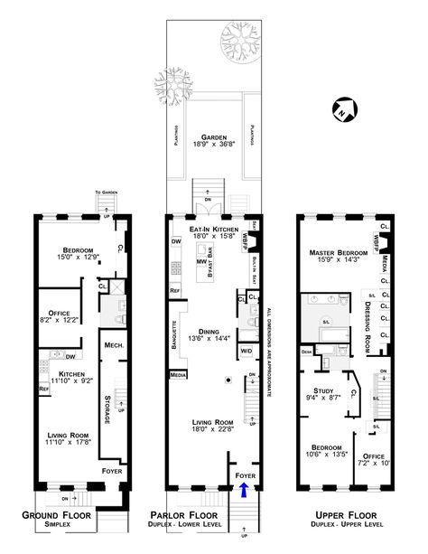 brooklyn-homes-for-sale-1635-Hancock-floorplan Brooklyn Townhouse Floorplan, Brownstone Apartment Floor Plans, Townhouse Floorplan, Brooklyn Homes, Ge Cafe Appliances, Parlor Floor, Property Ideas, Bushwick Brooklyn, Brooklyn Brownstone