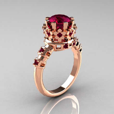 Modern Vintage 10K Pink Gold 1.5 Carat Rhodolite Garnet Classic Armenian Wedding Ring AR105-10PGRGG Art Masters Jewelry, Armenian Wedding, Tanzanite Diamond, Butterfly Clips, Precious Jewels, Jewelry Images, Rhodolite Garnet, Wedding Dreams, Bridal Ring