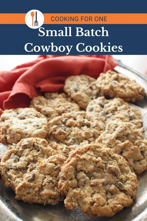 Bake up some hearty cowboy cookies today! This half batch cowboy cookie recipe gives you jumbo cookies packed with oats, chocolate, and nuts. | One Dish Kitchen Small Batch Cowboy Cookies, Laura Bush’s Cowboy Cookies, Cowboy Cookies Recipe, Cornflake Wreaths, Baking Dish Recipes, Jumbo Cookies, Cowboy Cookie, Small Batch Cookie Recipe, Cowboy Cookie Recipe