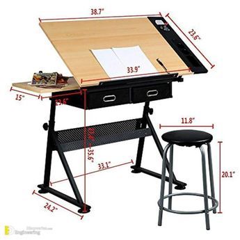 Standard Sizes And Dimensions For Various Types Of Furniture - Engineering Discoveries Drawing Tables, Table Retractable, Diy Study Table, Architects Desk, Drawing Desk, Table Measurements, Diy Water Fountain, Drafting Table, Drawing Table