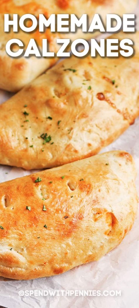 Homemade Calzones are a fun treat for any night of the week. Made with fillings like pepperoni, ham, sausage and of course cheese they are so versatile and delicious!  #spendwithpennies #calzone #maindish #homemade #cheese #pepperoni #pizzadough Calzone Recipe Pepperoni, Pizza Snacks Easy, Stuffed Pizza Bread, Homemade Calzone Recipe, Ginger Ideas, Calzone Recipes, Calzone Recipe Easy, Homemade Calzone, Carrot Ginger Juice