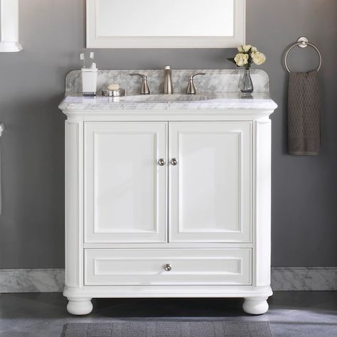 allen + roth Wrightsville 36-in White Undermount Single Sink Bathroom Vanity with Natural Carrara Marble Top in the Bathroom Vanities with Tops department at Lowes.com Powder Room Vanities, Single Sink Bathroom, Bathroom Size, Top Beds, Allen Roth, White Vanity, Sink Bathroom Vanity, Single Sink Bathroom Vanity, Bathroom Vanity Tops