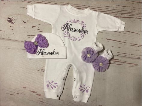 Lavender Graphic, Baby Girl Take Home Outfit, Coming Home Outfit Baby Girl, Baby Girl Sleepers, Headband Hat, Outfit Baby Shower, Girl Coming Home Outfit, Outfit Baby Girl, Personalized Newborn