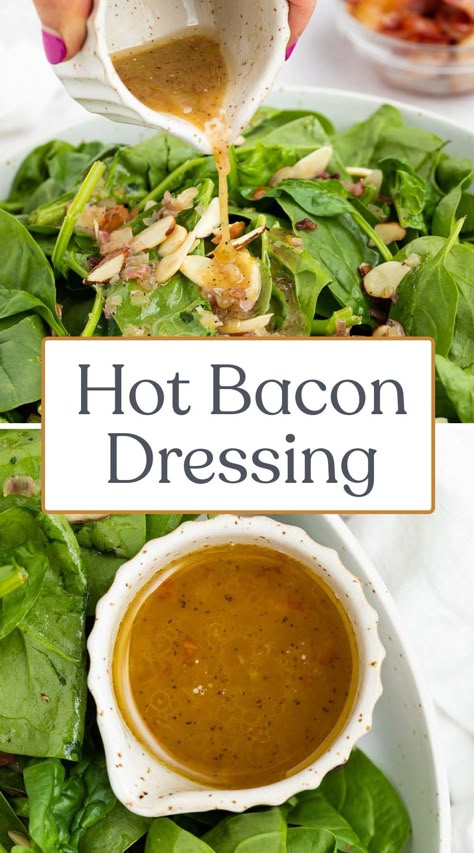 This hot bacon dressing is creamy and savory with just a hint of sweetness! Finish off your favorite salad or veggies with this simple and flavorful dressing. Hot Bacon Salad, Bacon Salad Dressing, Hot Bacon Dressing Recipe, Bacon Dressing Recipe, Warm Bacon Dressing, Hot Bacon Dressing, Bacon Dressing, Easy Salad Dressing, Favorite Salad