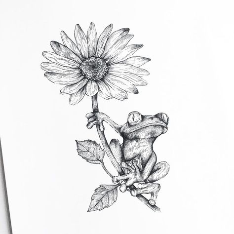 S P E L L + D U S T on Instagram: “Tiny Frog & Daisy ✍🏼 ———————————————————————— Frogs are considered a good luck symbol; In Japan frogs are a symbol of Good Luck, and the…” Frog And Flower Tattoo, Demi Tattoo, Frog Flash Tattoo, 2024 Drawing, Traditional Tattoo Black And White, Tree Frog Tattoos, Water Lily Tattoos, Wildlife Tattoo, Frog Tattoo