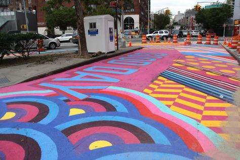 City's Latest 'Asphalt Activation' Wants to Turn Your Frown Upside-Down - Bedford + Bowery Pretty Streets, Broken City, Pavement Art, Wall Graffiti, Road Painting, Paving Design, Food Park, Place Making, Sidewalk Art