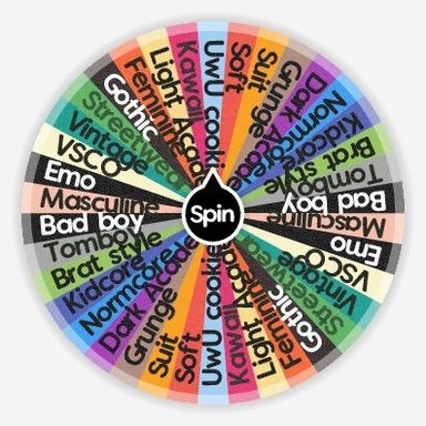 Spin the wheel to randomly choose from these options: Masculine, Emo, VSCO, Vintage , Streetwear, Gothic, Feminine, Light Academia , Kawaii, UwU cookie girl , Soft , Suit, Grunge , Dark Academia , Normcore, Kidcore, Brat style, Tomboy, Bad boy! Wheel Of Aesthetics, Aesthetic Spin The Wheel, Aesthetic Wheel Spinner, Spin The Wheel Gacha Oc, Spin The Wheel Ideas, Spin The Wheel Oc Challenge, Oc Spin The Wheel, In My Style Drawing, Spin The Wheel Design