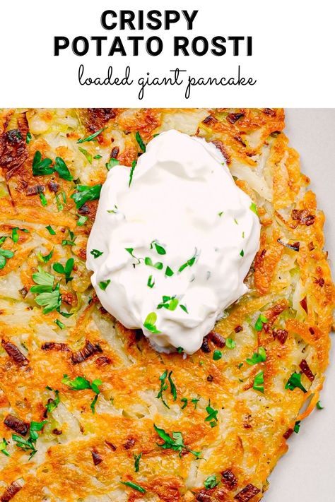 crispy potato pancake Swiss Rosti Potatoes Recipes, Rosti Recipe Swiss, Potato Rosti Breakfast, Swiss Rosti Recipe, Potato Rosti Recipe Easy, Potatoe Rosti Recipe, Grated Potato Recipes, Rosti Potatoes Recipes, Potato Pancakes Shredded