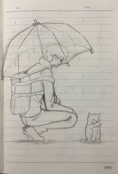 Person With Umbrella Drawing, Rain Scenery Drawing, Sharing Umbrella Drawing, Rain Season Drawing, Umbrella Drawing Reference, Rain Drawing Sketches, Rain Reference, Umbrella Reference, Umbrella Doodle