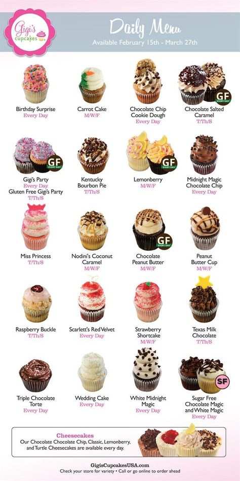 Variety Of Cupcakes, Cupcake Variety Pack, Cake Cup Flavors, Types Of Cupcakes Flavors, New Cupcake Flavors Ideas, Cupcake Menu Ideas, Cupcake Types, Cupcake Menu Design, Cupcake Flavor Combinations