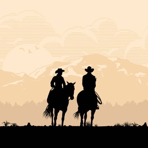 Sunset Vector Illustration, Sunset Vector, Cowboy Riding Horse, Silhouette Painting, Riding Horse, Cowboy Horse, Horse Silhouette, Silhouette Illustration, Beautiful Dark Art