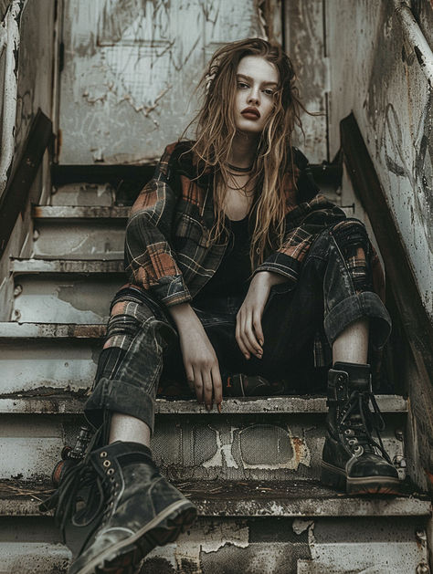 90s Punk Fashion Women, 90s Grunge Photography, 90 Grunge Outfits 90s Fashion, 90s Grunge Outfits 1990s, Forest Punk Aesthetic, Arcane Inspired Outfits, 90s Grunge Fashion Punk, Grunge Academia Aesthetic, 90 Grunge Outfits