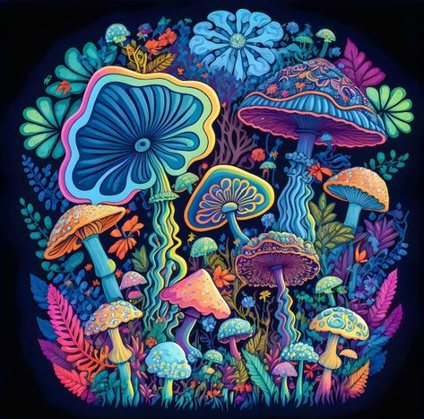 Mushroom Magic, Sea Creatures Art, Mushroom Paint, Mushroom Wallpaper, Trippy Designs, Mushroom Drawing, Psychadelic Art, Mushroom Design, Inspire Creativity