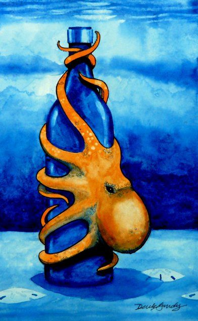 Octopus Art Drawing, Octopus Artwork, Octopus Painting, Sea Life Art, Octopus Art, Wine Art, Fish Art, Kraken, Online Gallery