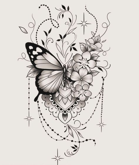 Butterfly With Flowers, Butterfly Tattoos Images, Disney Sleeve Tattoos, Butterfly With Flowers Tattoo, Horse Tattoo Design, Unique Butterfly Tattoos, Magic Runes, Ankle Tattoos For Women, Boho Tattoos