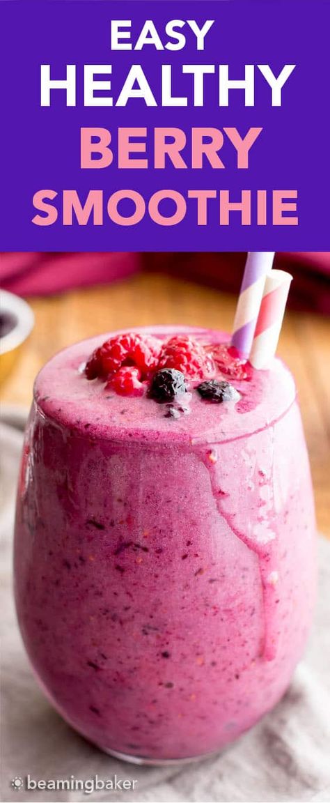 Easy Berry Smoothie, Triple Berry Smoothie, Almond Smoothie, Berry Smoothie Recipe, Berry Breakfast, Simple Health, Smoothie Bowl Recipe, Easy Smoothie Recipes, Good Smoothies