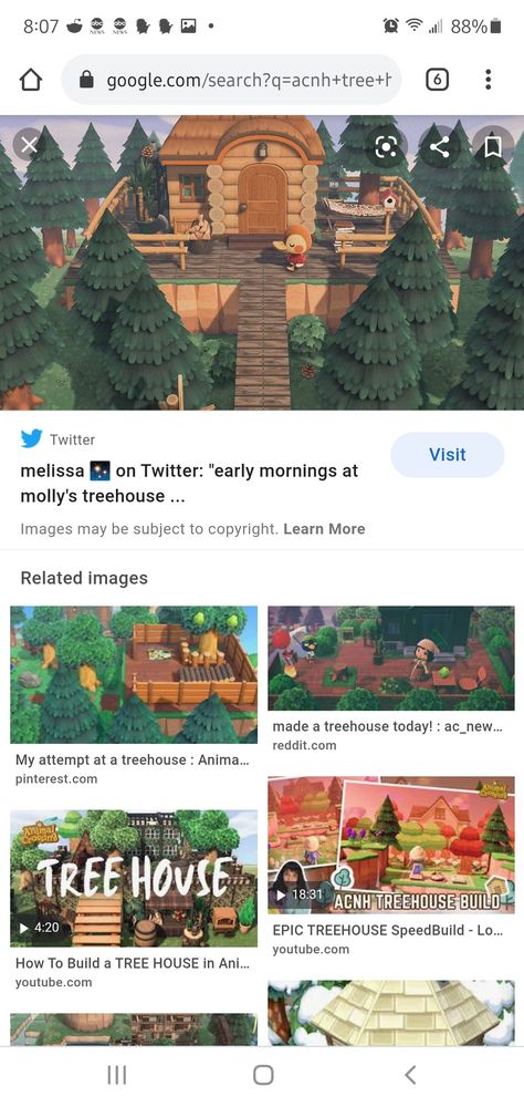 Acnh Tree House, Animal Crossing Treehouse, Acnh Treehouse, Building A Treehouse, Twisted Tree, Tree Designs, Tree House, Animal Crossing, Building