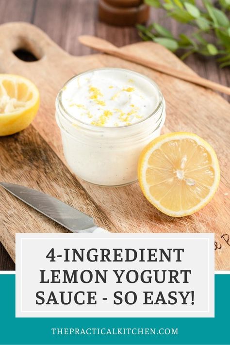 This tangy, bright lemon yogurt sauce takes just five minutes to make! If you can mix two things together, you can make this easy sauce. It has a creamy, cool texture and pops of acidity from the lemon. Serve it with meat, fish, rice and grains, or vegetables! Substitute For Sour Cream, Lemon Yogurt Sauce, The Practical Kitchen, Lemon Greek Yogurt, Yogurt Dipping Sauce, Fish Rice, Sour Cream Substitute, Greek Yogurt Sauce, Lemon Juice Uses