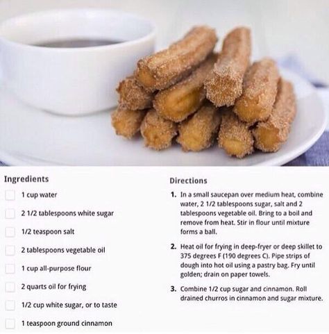 Homemade Churros, Churros Recipe, Yummy Food Dessert, Easy Snacks, Diy Food Recipes, Diy Food, Dessert Recipes Easy, Cooking And Baking, Sweet Recipes