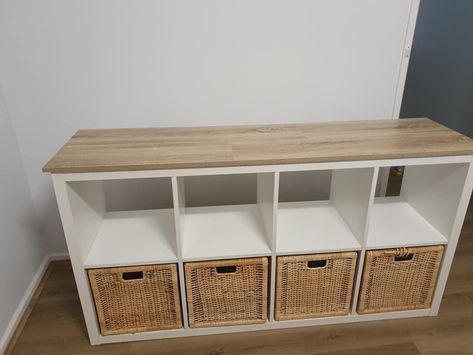 $8 Bunnings buy transforms plain Ikea cube: 'So much nicer!' Ikea Cube, Ikea Storage Cubes, Ikea Cubes, Koti Diy, Diy Dollhouse Furniture Easy, Furniture Cheap, Diy Play Kitchen, Cube Shelves, Diy Kitchen Furniture