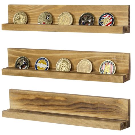 Military Coin Display, Chip Display, Coin Display Stand, Wall Shelf Rack, Challenge Coin Holder, Military Challenge Coins, Challenge Coin Display, Burnt Wood, Coin Display