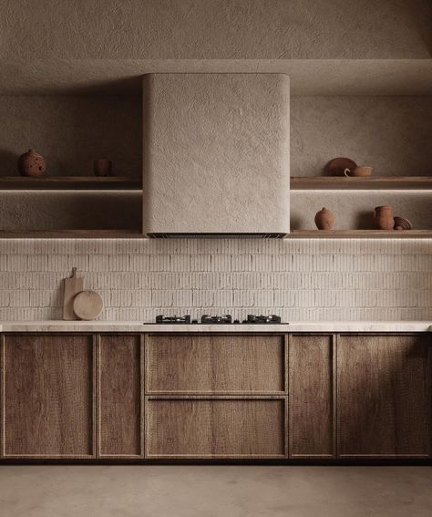 Wabi Sabi Kitchen, Earthy Kitchen, Wabi Sabi Interior, Japandi Interior, Kitchen Inspiration Design, Kitchen Style, Dream Home Design, Kitchen Backsplash, 인테리어 디자인