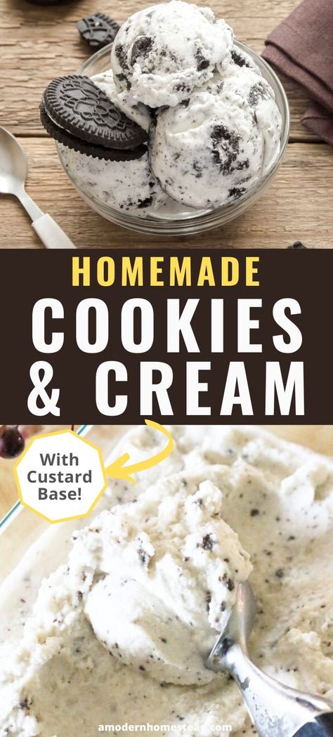 Homemade Ice Cream Recipes Machine, Cookies And Cream Ice Cream, Easy Homemade Cookies, Ice Cream Recipes Machine, Custard Ice Cream, Oreo Ice Cream, Ice Cream Maker Recipes, Cream Ice Cream, Homemade Ice Cream Recipes