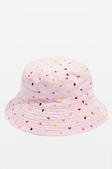 Mini Hearts Embroidered Bucket Hat - New In Fashion - New In - Topshop Bucket Hat Inspo, Bucket Hat Ideas, Cute Bucket Hats, Pola Topi, Bucket Hat Outfit, Bucket Hat Fashion, Embroidered Bucket Hat, Hat Storage, Trendy Hat