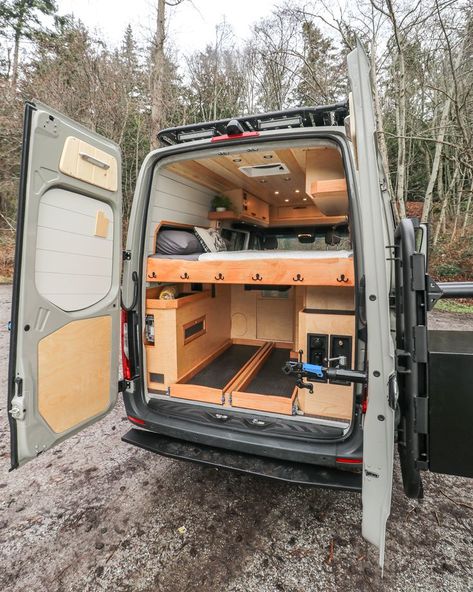 144 Sprinter Van Conversion, Vanlife Interiors, Bike Storage In Van, Ford Transit Conversion, House Van, Camper Box, 4x4 Camper Van, Campervan Ideas, Mb Sprinter