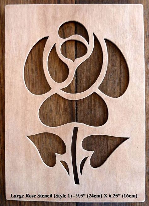 Beautiful Hand Crafted MDF 'Rose' Drawing Template / Stencil (Style 1) - 9.75" X 6.25" - FREE SHIPPING! Floral Design Drawing, Rose Stencil, Drawing Template, Handmade Stamps, Rose Drawing, Flower Stencil, Roses Drawing, Stencil Patterns, Scroll Saw Patterns