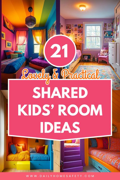 Discover creative and practical shared kids' room ideas for siblings of all ages. From space-saving bunk beds to gender-neutral decor, find inspiration for your little ones' shared space. Twins Shared Bedroom, Separate Bunk Beds Shared Rooms, Mixed Gender Shared Bedroom, Shared Room Divider Ideas Kids, Room Ideas For Siblings, Age Gap Shared Bedroom, Kids Boy And Girl Shared Room, Sister Brother Room Shared Bedrooms, Divide Kids Room Shared Bedrooms