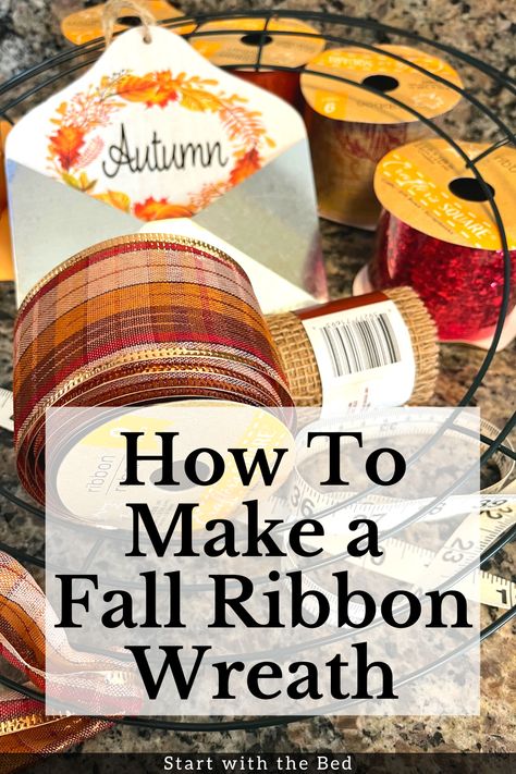 Dollar Tree Fall Ribbon Wreath, Mesh Fall Wreaths For Front Door, Autumn Ribbon Wreath, Ribbon Wreath Fall, Fall Ribbon Wreaths For Front Door Diy Easy, How To Make Dollar Tree Wreath, Fall Wreath Ideas Diy Ribbon, Pumpkin Ribbon Wreath, Diy Fall Wreath For Front Door Dollar Tree