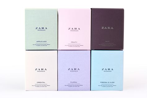 Packaging & Art direction of Zara Woman Basic perfumes. Zara Perfume Packaging, Zara Scents, Zara Perfume Woman, Best Zara Perfume For Women, Zara Parfum, Zara Fragrance, Zara Perfume, Skincare 101, Perfume Box