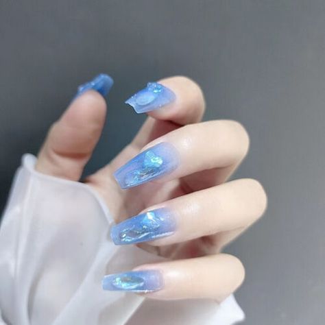 Ocean Blue Diamond False Nail Long Coffin Press on Nails for Nails Art 24pcs | eBay Blue Diamond Nails, Light Blue Nail Designs, Bridesmaids Nails, Weird Thing, Ballet Nails, Short Square Nails, Transparent Nails, Blue Nail Art, Coffin Press On Nails