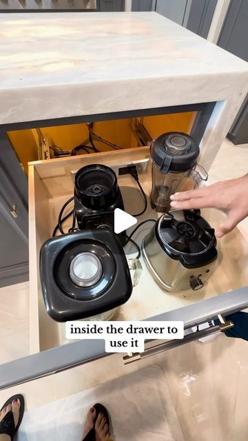 1.9M views · 46K likes | Docking Drawer™ on Instagram: "Your blenders called. They need their own room. ⚡️ Using just basic power tools and 7 screws, Blade Series outlets easily install into any drawer or pullout, allowing for flexible project planning. Our patented interlocking thermostat cuts power to the outlet if surrounding temps exceed 120° F. 💡 Connect up to 4 small appliances with the Blade Duo 🔌 our most popular outlet for appliance garage projects, featuring 4 AC ports. ——————————— 🤝 Here’s what this smart customer had to say: “The Docking Drawer outlets helped make the kitchen beautiful, counterless appliances, and clutterless.” Visit our site to learn more about how to add a ✨ powered appliance drawer ✨ to your home! #appliancedrawer #appliancehack #kitchenhack #kitcheno Pull Out Kitchen Appliance Storage, Appliance Drawer Kitchen, Appliance Garage In Island, Pull Out Appliance Cabinet, Kitchen Storage Appliances, Kitchen Electrical Appliances Storage, Built In Toaster Oven, Kitchen Cabinet For Appliances, Hair Appliance Storage With Power Outlet