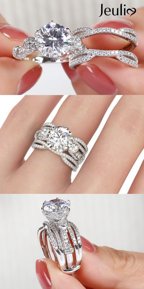 Jewelry Gift Ideas, Classic Wedding Rings, Sterling Silver Rings Set, Silver Ring Set, Jewels Rings, Diamond Jewelry Designs, Bridal Ring Sets, Dream Engagement Rings, Bridal Ring Set