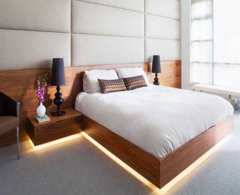 Floating Bed Design, Under Bed Lighting, Simple Bed Designs, Floating Bed Frame, Bed Frame Design, Floating Bed, Bed Design Modern, Simple Bed, Bedroom Bed Design