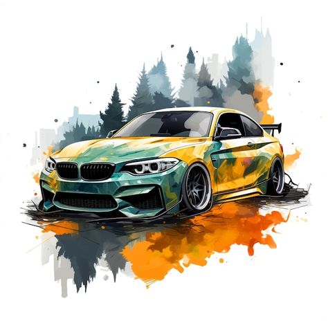 Vector sport car in autumn watercolor pa... | Premium Vector #Freepik #vector #car-graphics #car-illustration #car-wallpaper #car-painting Car Painting Watercolor, Car Watercolor Painting, Car Watercolor, Wallpaper Car, Autumn Watercolor, Car Wallpaper, Fall Watercolor, Car Graphics, Sport Car