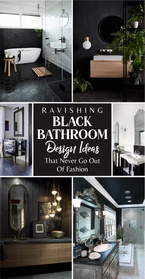 Black can bring a little claustrophobic feel. However, it will become an excellent choice if you can manage it well. Then, applying black for a bathroom will give a classic look that never goes out of fashion. #bathroomdesigns #blackbathroomdesigns #interiordesigns Black Bathroom No Window, Bathrooms With Black Cabinets, Black Countertops Bathroom, Bathroom With Black Countertop, Bath Ideas Bathroom, Black Bathroom Countertops, Bathroom Black Countertop, Black Countertop Bathroom, Parisian Inspired Bathroom