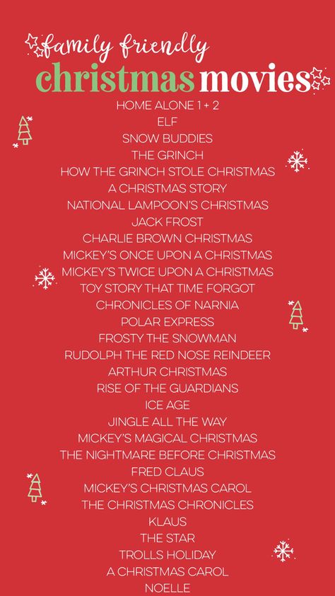 Aesthetic Movie List, Christmas Movies Family, Kids Christmas Movies List, Christmas Movies List Kids, Christmas Movies Posters, Holiday Movie List, Family Christmas Movies List, Winter Movies List, Christmas Watch List