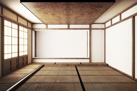 Japanese display room and tatami mat flooring .3d rende Tatami Design, Japanese Display, Japan Interior Design, Dojo Design, Tatami Floor, Display Room, Japanese Door, Japan Interior, Japanese Bedroom