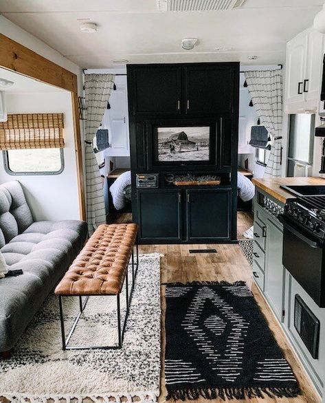 Camper Interior Ideas, Small Travel Trailer, Boho Camper, Camper Flooring, Rv Interior Remodel, Small Camper, Camper Interior Design, Camper Kitchen, Camper Trailer Remodel