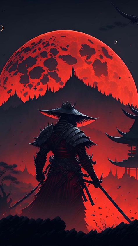 Red Moon Samurai iPhone Wallpaper 4K - iPhone Wallpapers : iPhone Wallpapers Cool Animes, Samurai Warrior Tattoo, Guerriero Samurai, Ronin Samurai, Ninja Wallpaper, Japanese Art Samurai, Warrior Concept Art, Samurai Wallpaper, Samurai Artwork