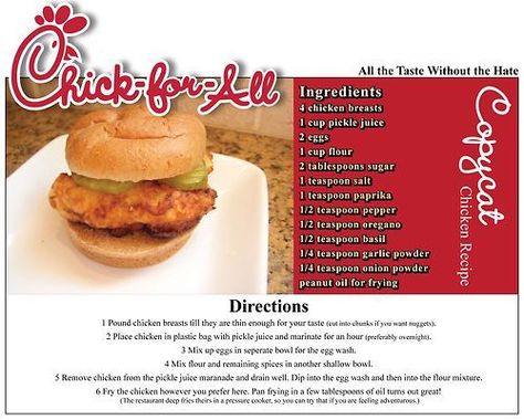 Chick Fa La, Chick Fil A Recipe, Pickle Recipes, Basil Recipes, Copycat Restaurant Recipes, Cat Recipes, Chick Fil A, Chicken Sandwich, A Chicken