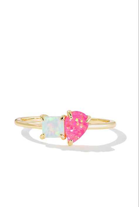 Cute Bangles, Pink And Gold Ring, Preppy Rings, Preppy Ring, Pink Rings, Rings Everyday, Preppy Accessories, Pink Opal Ring, Trendy Rings