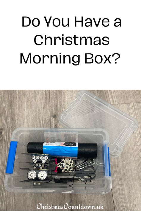 Christmas Morning Box Christmas Morning Tool Kit, Christmas Morning Box Ideas, Christmas Morning Kit, Morning Boxes, Christmas Tools, Christmas Decoration Storage, Morning Essentials, Parents Christmas, Christmas 2025