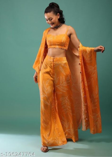 Crop Top And Palazzo Pants Indian, Pallazo And Top, Yellow Shrug, Palazzo Pants Indian, Shrug Crop Top, Crop Top Palazzo, Palazzo Pants Outfit, Cotton Short Tops, Net Skirt