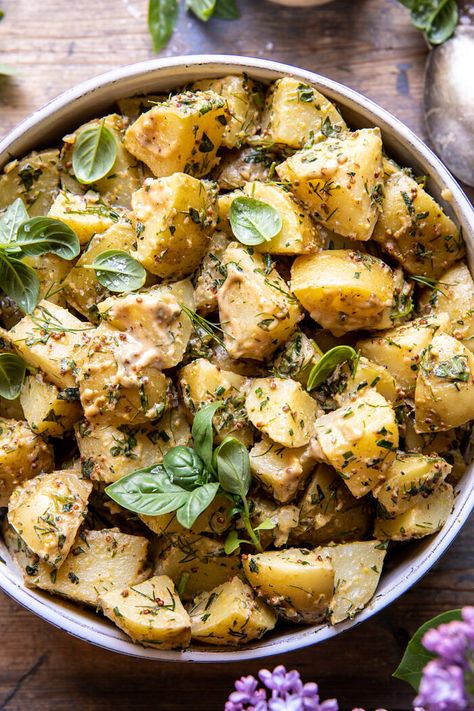 The Best Simple Vegan Potato Salad | halfbakedharvest.com Healthier Potato Salad, Vegan Potato Salad, Summer Side Dishes Recipes, Half Baked Harvest Recipes, Vegan Potato Salads, Classic Potato Salad, Creamy Potato Salad, Watermelon Feta Salad, Potato Salad Recipe