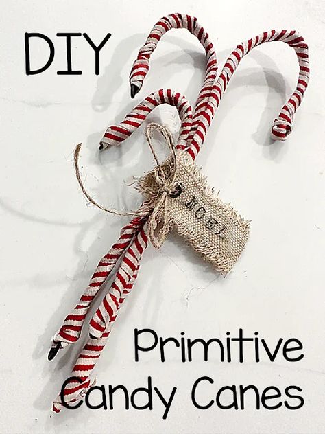 bundle of vintage candy canes How To Make Primitive Candy Canes, Fabric Wrapped Candy Canes, Primitive Candy Canes Diy, Fabric Candy Canes Diy, Candy Cane Ornaments Diy, Wrapped Candy Canes, Primitive Candy Canes, Candy Cane Crafts, Wrapped Candy