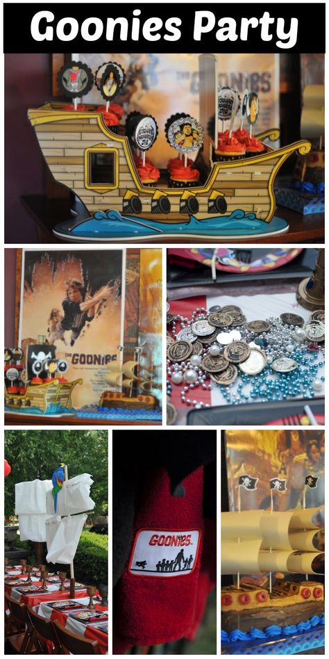 Terrific ideas at this Goonies pirate boy birthday party! See more party ideas at CatchMyParty.com. #movie The Goonies Birthday Party, Goonies Party Decorations, Goonies Party Games, Goonies Party Food, Goonies Party Ideas, Goonies Birthday Party, Goonies Birthday, Goonies Party, Goonies Movie